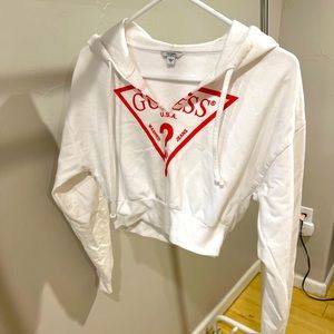 Guess Tops | White Guess Crop Top Hoodie Size Small | Color: White | Size: S | Rcastel8's Closet
